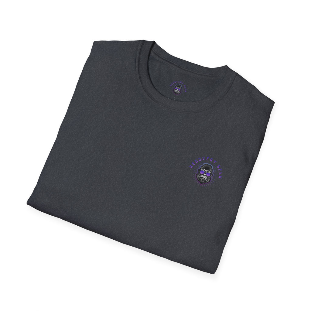 SOBER MODE Gorilla Graphic Tee – Recovery Seen Streetwear Shirt | Purple Accent Recovery Apparel | Motivational Back Print T-Shirt