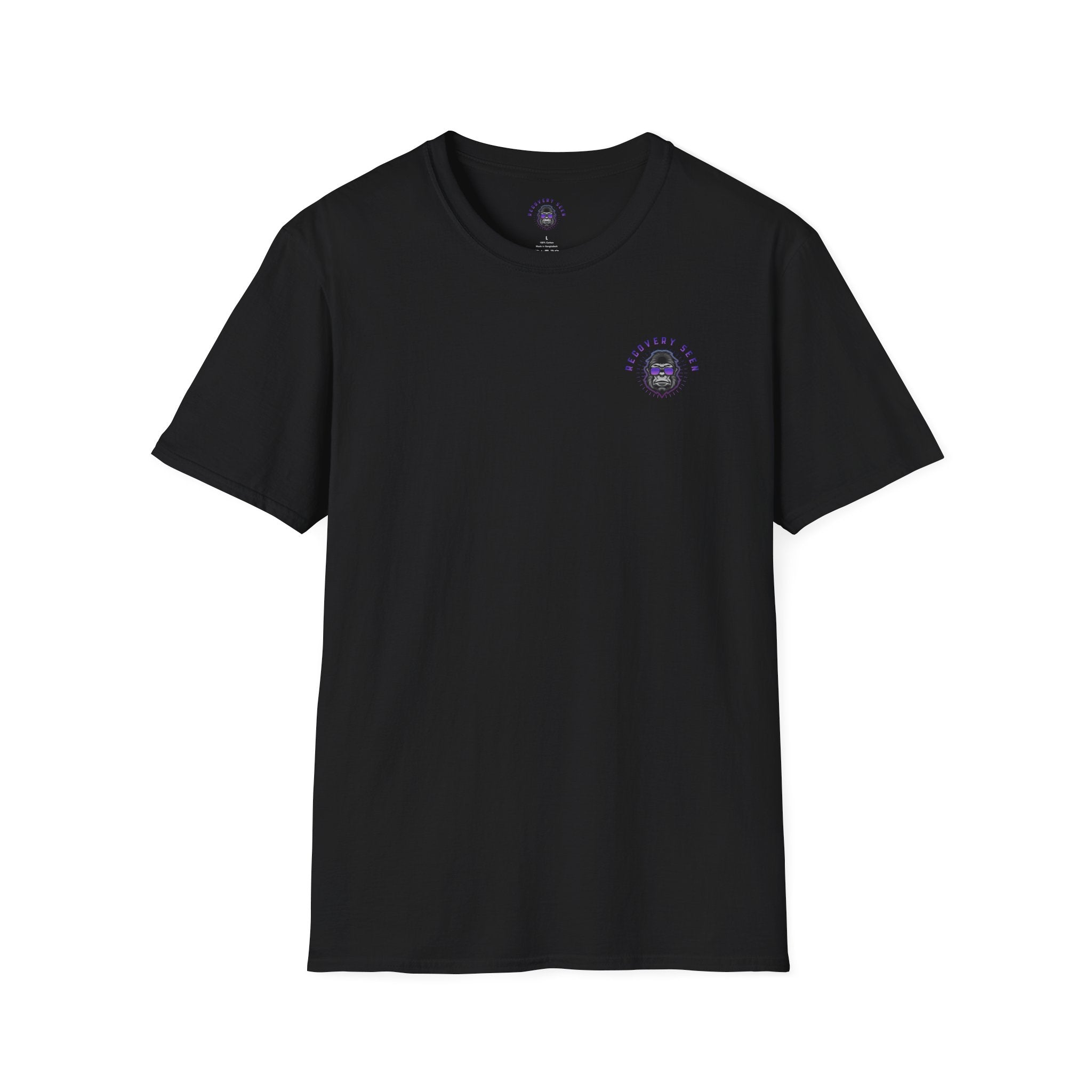 SOBER MODE Gorilla Graphic Tee – Recovery Seen Streetwear Shirt | Purple Accent Recovery Apparel | Motivational Back Print T-Shirt