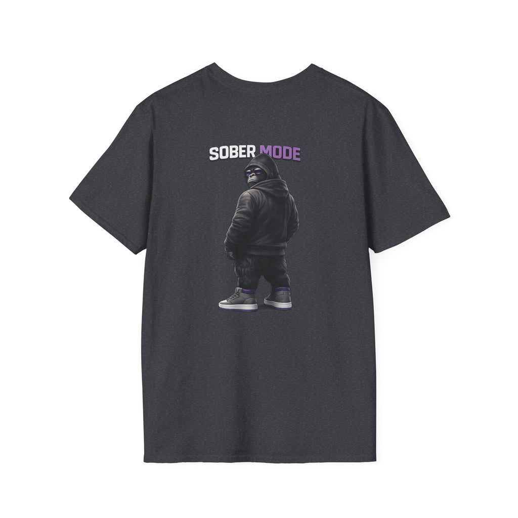 SOBER MODE Gorilla Graphic Tee – Recovery Seen Streetwear Shirt | Purple Accent Recovery Apparel | Motivational Back Print T-Shirt