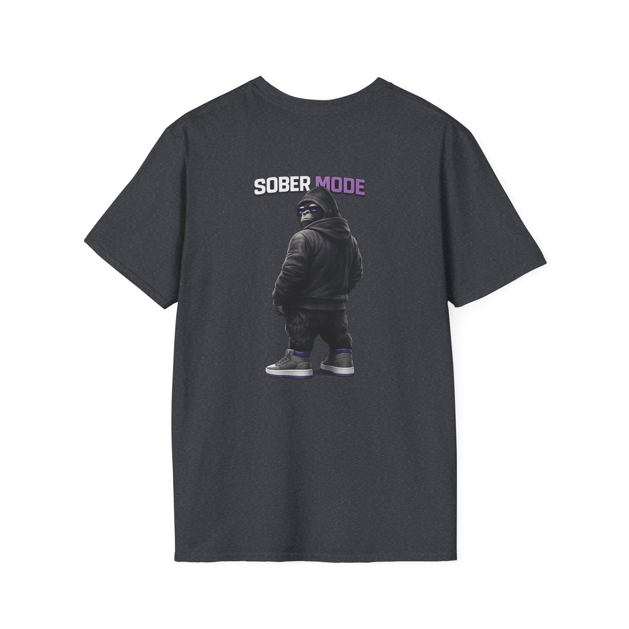 SOBER MODE Gorilla Graphic Tee – Recovery Seen Streetwear Shirt | Purple Accent Recovery Apparel | Motivational Back Print T-Shirt