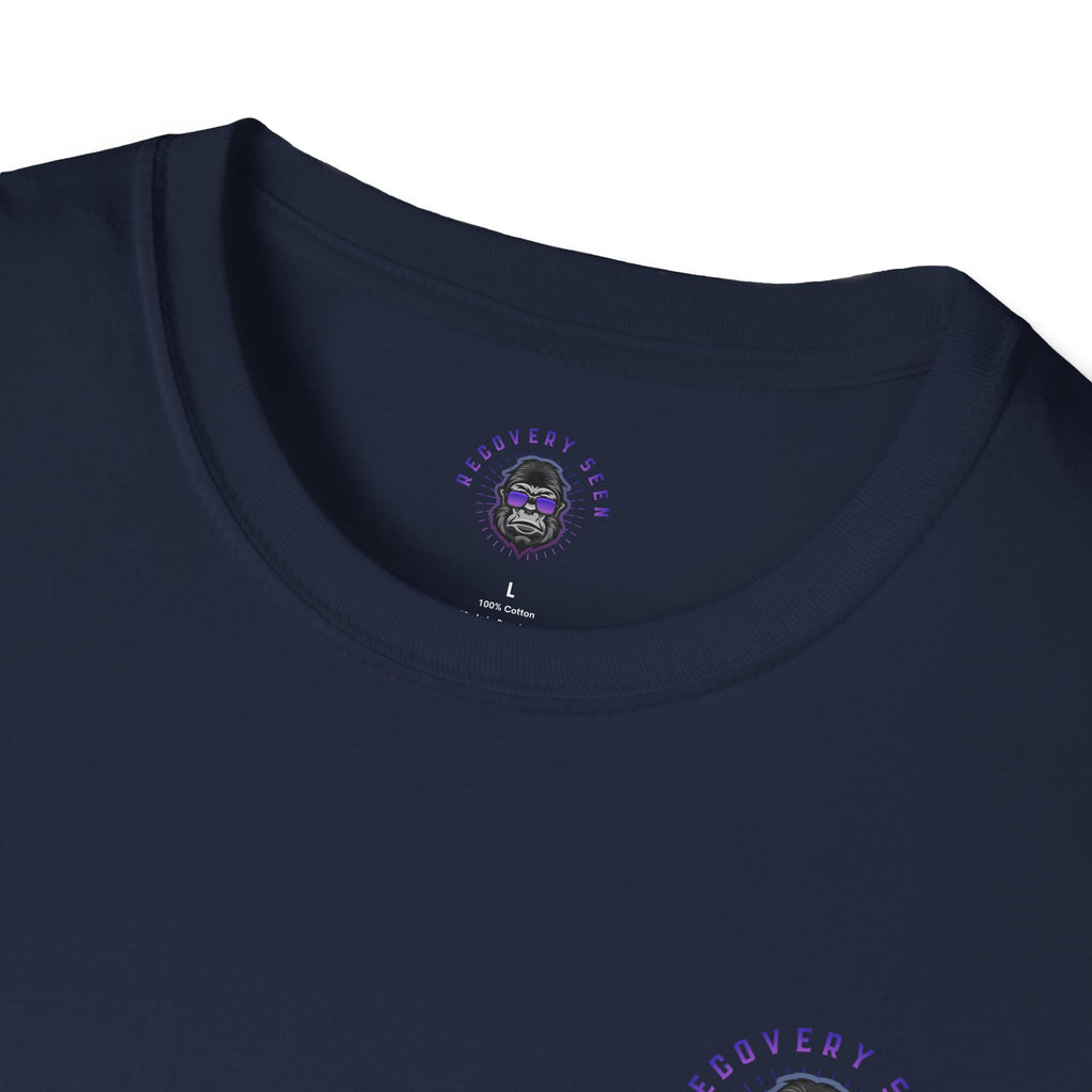 SOBER MODE Gorilla Graphic Tee – Recovery Seen Streetwear Shirt | Purple Accent Recovery Apparel | Motivational Back Print T-Shirt
