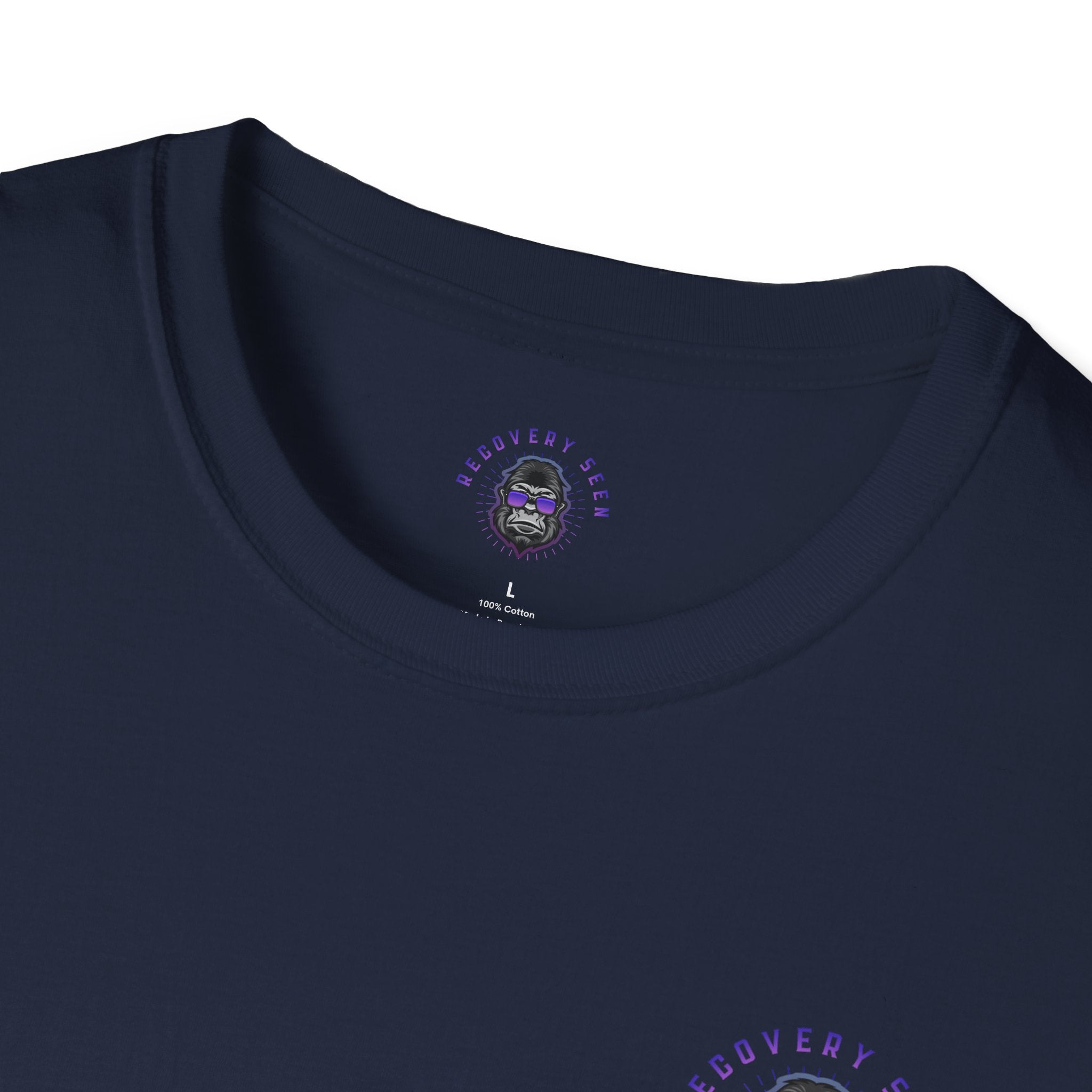 SOBER MODE Gorilla Graphic Tee – Recovery Seen Streetwear Shirt | Purple Accent Recovery Apparel | Motivational Back Print T-Shirt