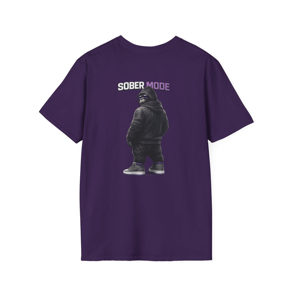 SOBER MODE Gorilla Graphic Tee – Recovery Seen Streetwear Shirt | Purple Accent Recovery Apparel | Motivational Back Print T-Shirt