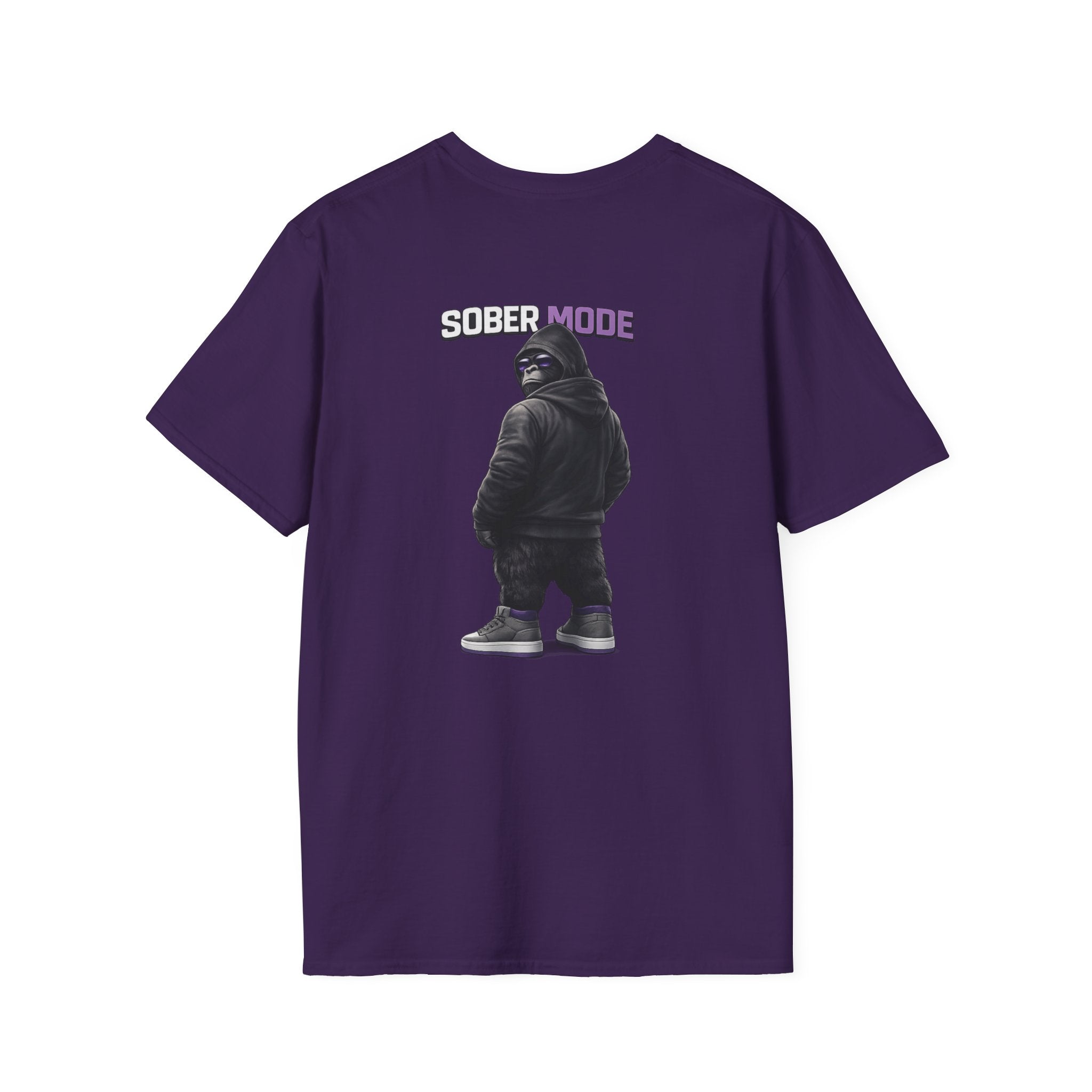 SOBER MODE Gorilla Graphic Tee – Recovery Seen Streetwear Shirt | Purple Accent Recovery Apparel | Motivational Back Print T-Shirt