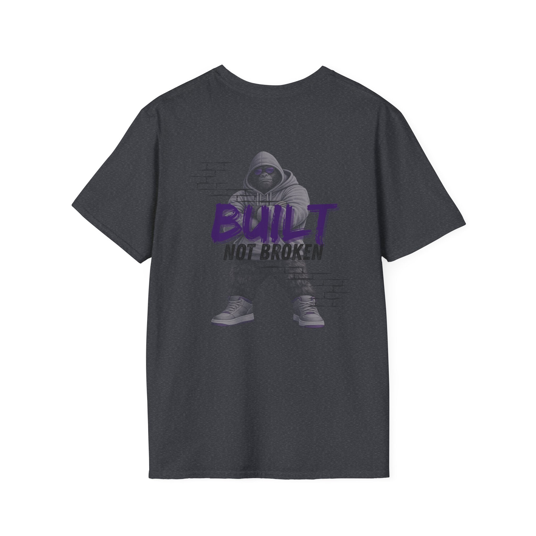 Recovery Seen | Not Broken. Built. Tee | Motivational Typography Tee, Urban Brick Accent