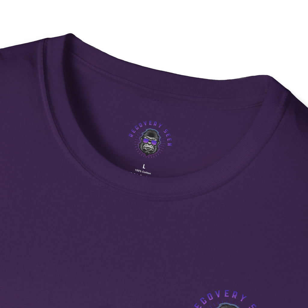 SOBER MODE Gorilla Graphic Tee – Recovery Seen Streetwear Shirt | Purple Accent Recovery Apparel | Motivational Back Print T-Shirt