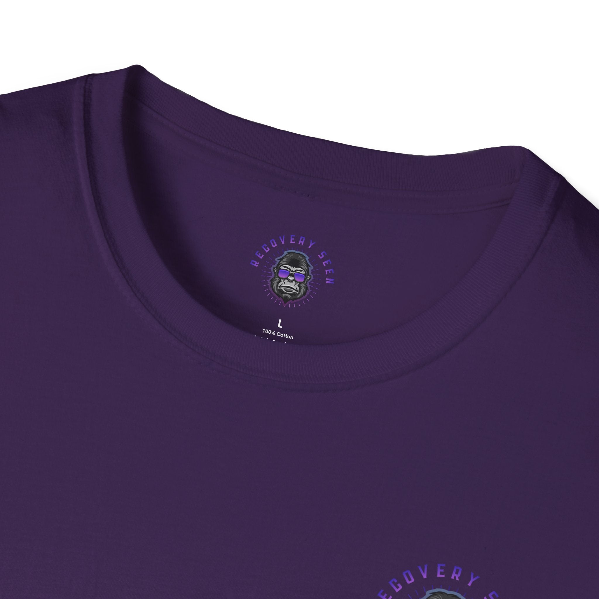 SOBER MODE Gorilla Graphic Tee – Recovery Seen Streetwear Shirt | Purple Accent Recovery Apparel | Motivational Back Print T-Shirt