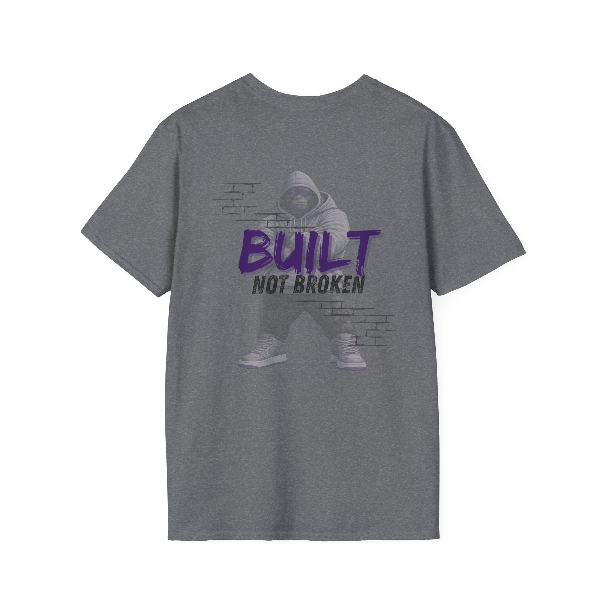 Recovery Seen | Not Broken. Built. Tee | Motivational Typography Tee, Urban Brick Accent