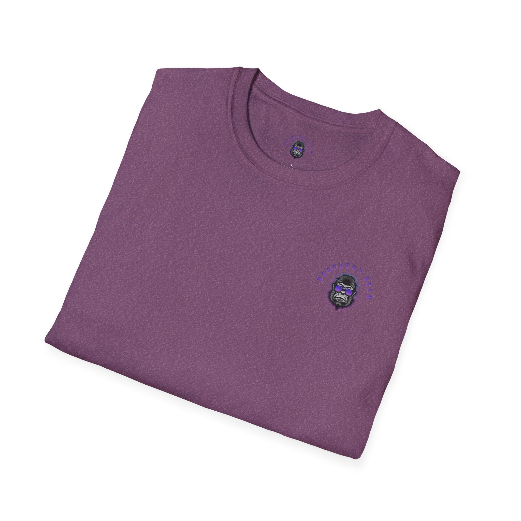 SOBER MODE Gorilla Graphic Tee – Recovery Seen Streetwear Shirt | Purple Accent Recovery Apparel | Motivational Back Print T-Shirt