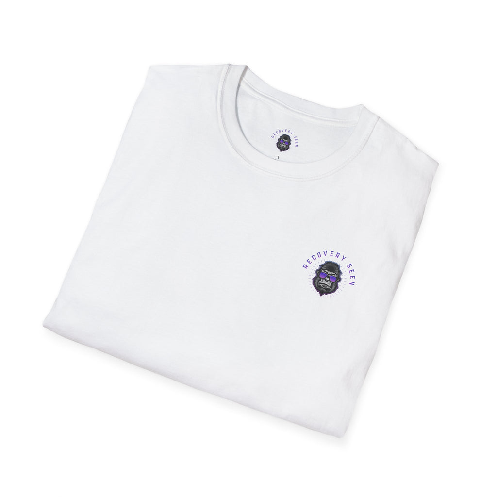 SOBER MODE Gorilla Graphic Tee – Recovery Seen Streetwear Shirt | Purple Accent Recovery Apparel | Motivational Back Print T-Shirt