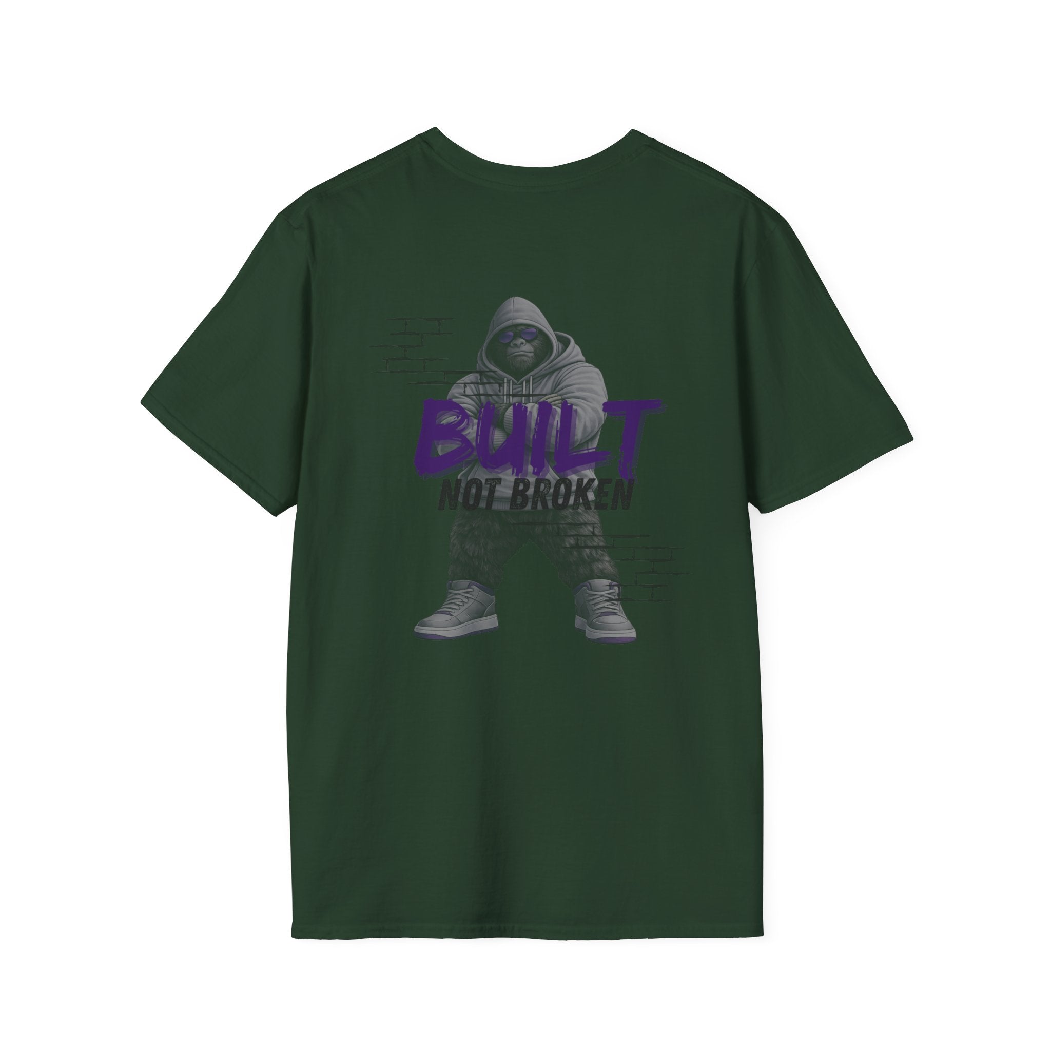 Recovery Seen | Not Broken. Built. Tee | Motivational Typography Tee, Urban Brick Accent