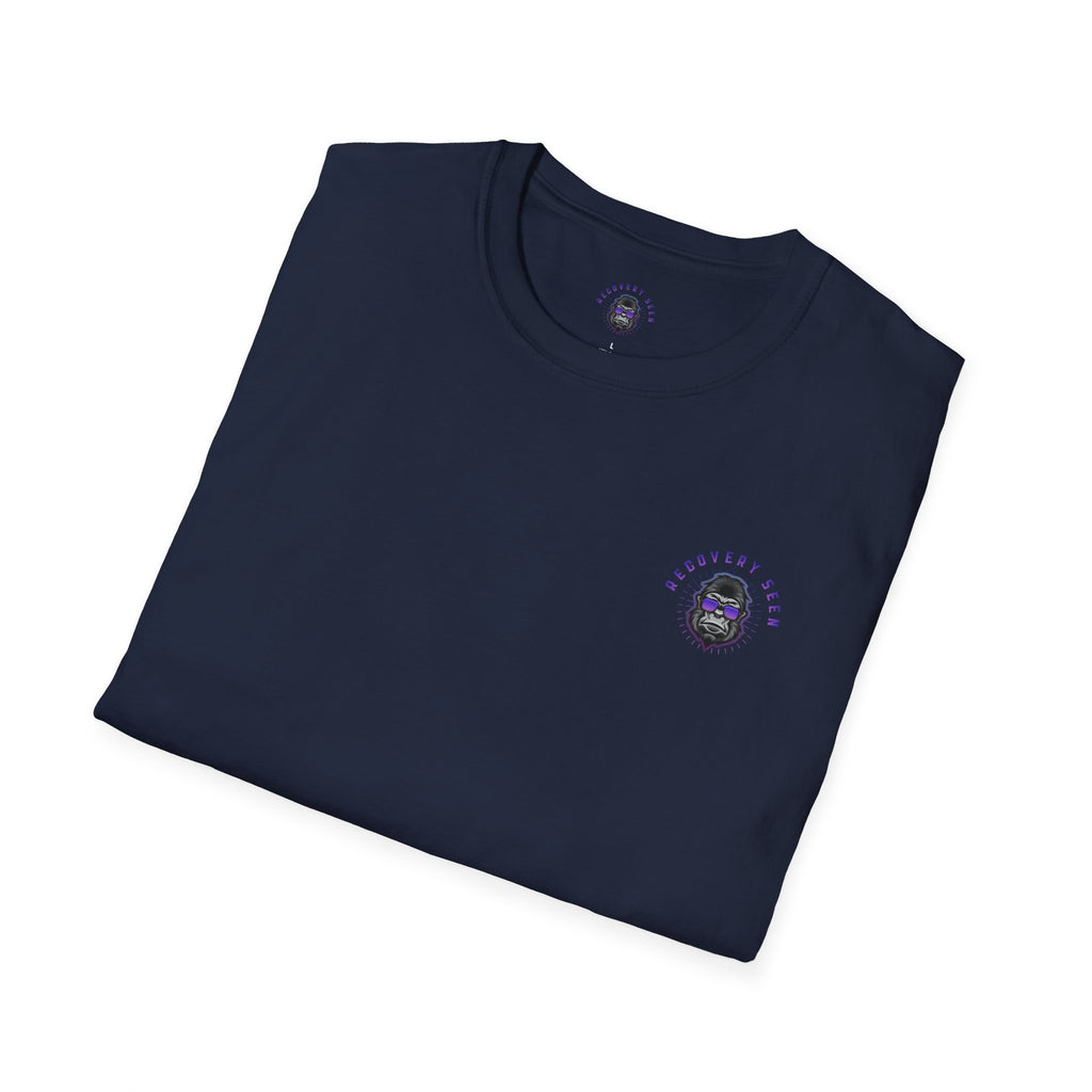 SOBER MODE Gorilla Graphic Tee – Recovery Seen Streetwear Shirt | Purple Accent Recovery Apparel | Motivational Back Print T-Shirt