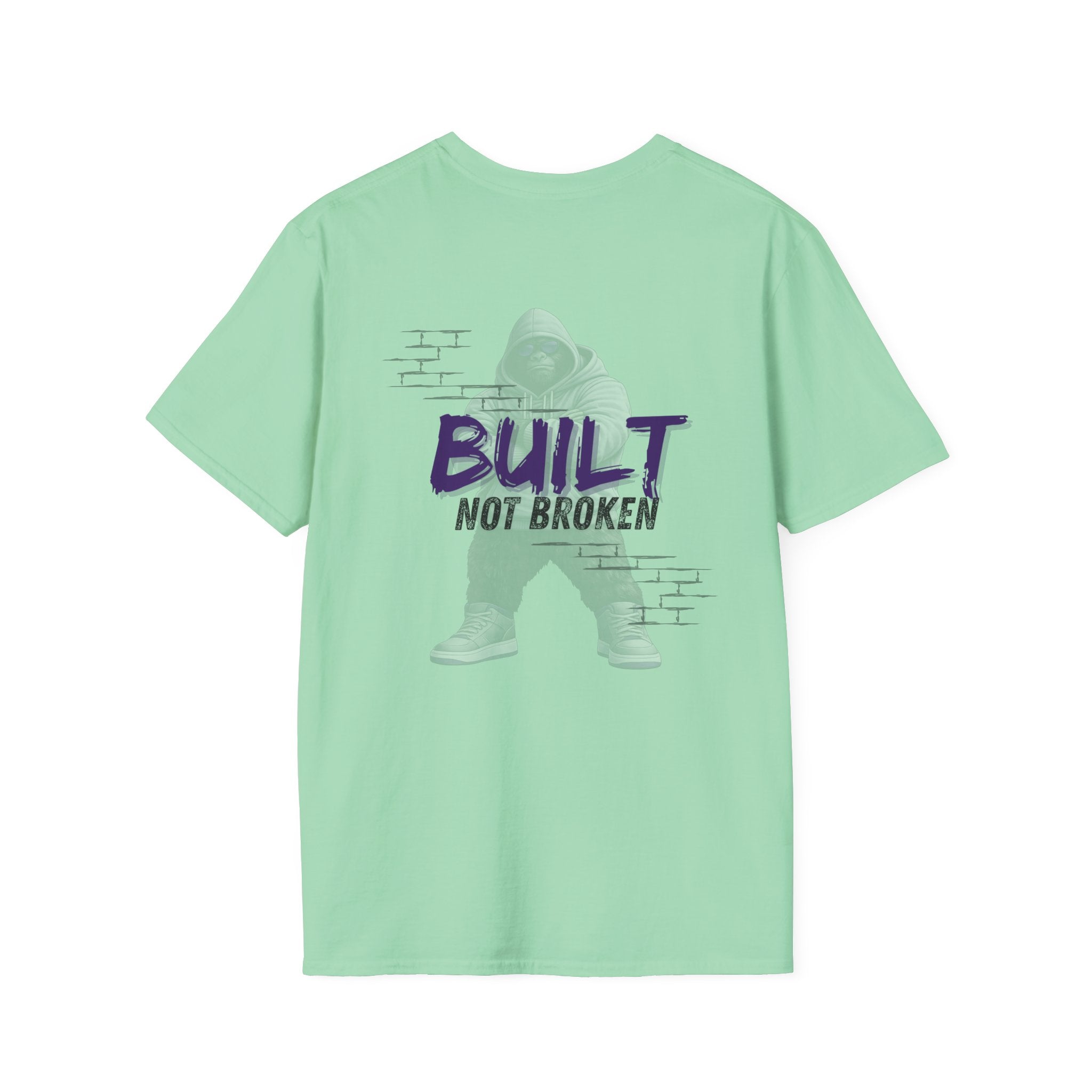 Recovery Seen | Not Broken. Built. Tee | Motivational Typography Tee, Urban Brick Accent
