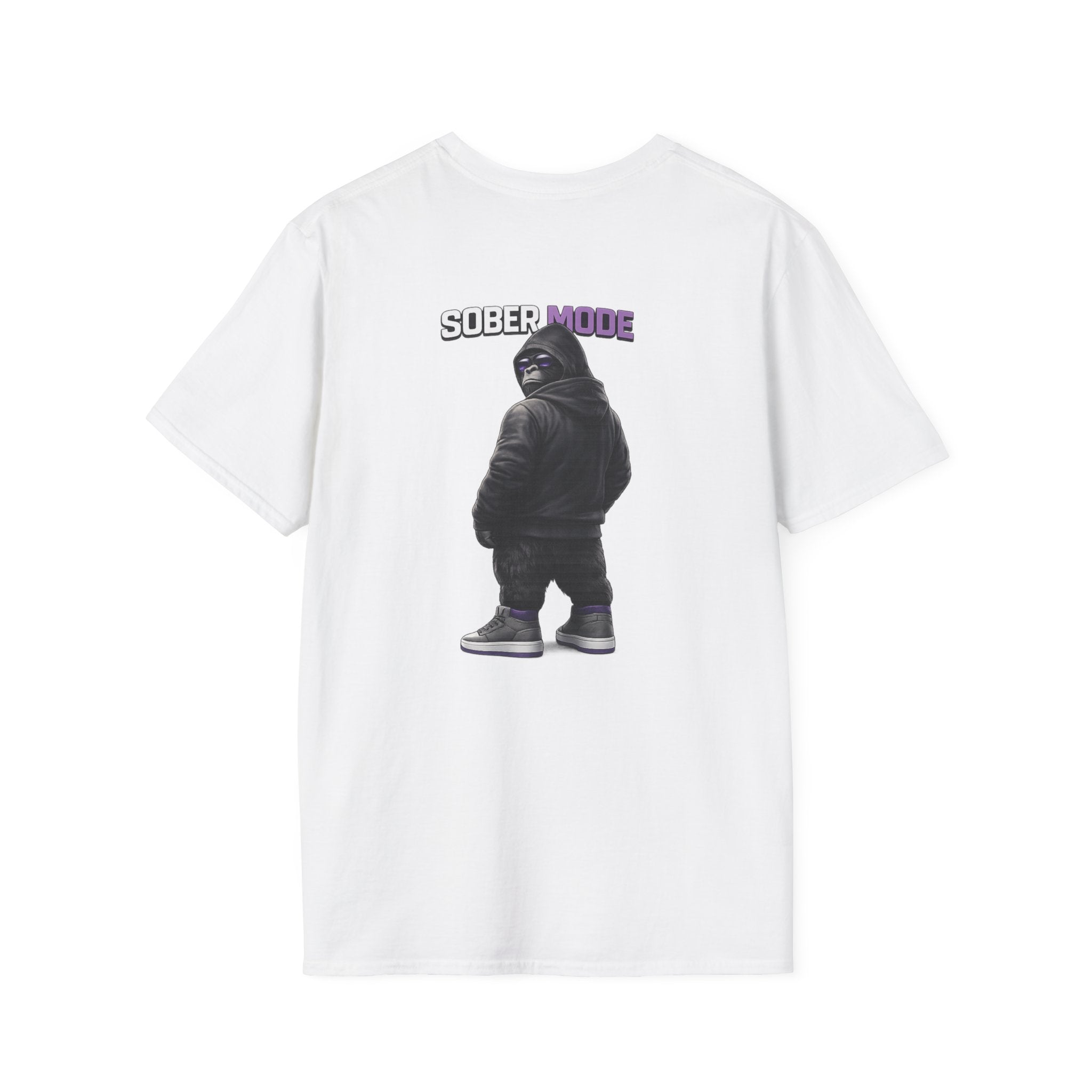 SOBER MODE Gorilla Graphic Tee – Recovery Seen Streetwear Shirt | Purple Accent Recovery Apparel | Motivational Back Print T-Shirt