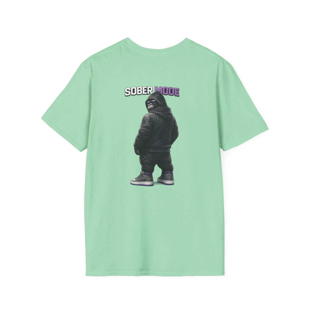 SOBER MODE Gorilla Graphic Tee – Recovery Seen Streetwear Shirt | Purple Accent Recovery Apparel | Motivational Back Print T-Shirt