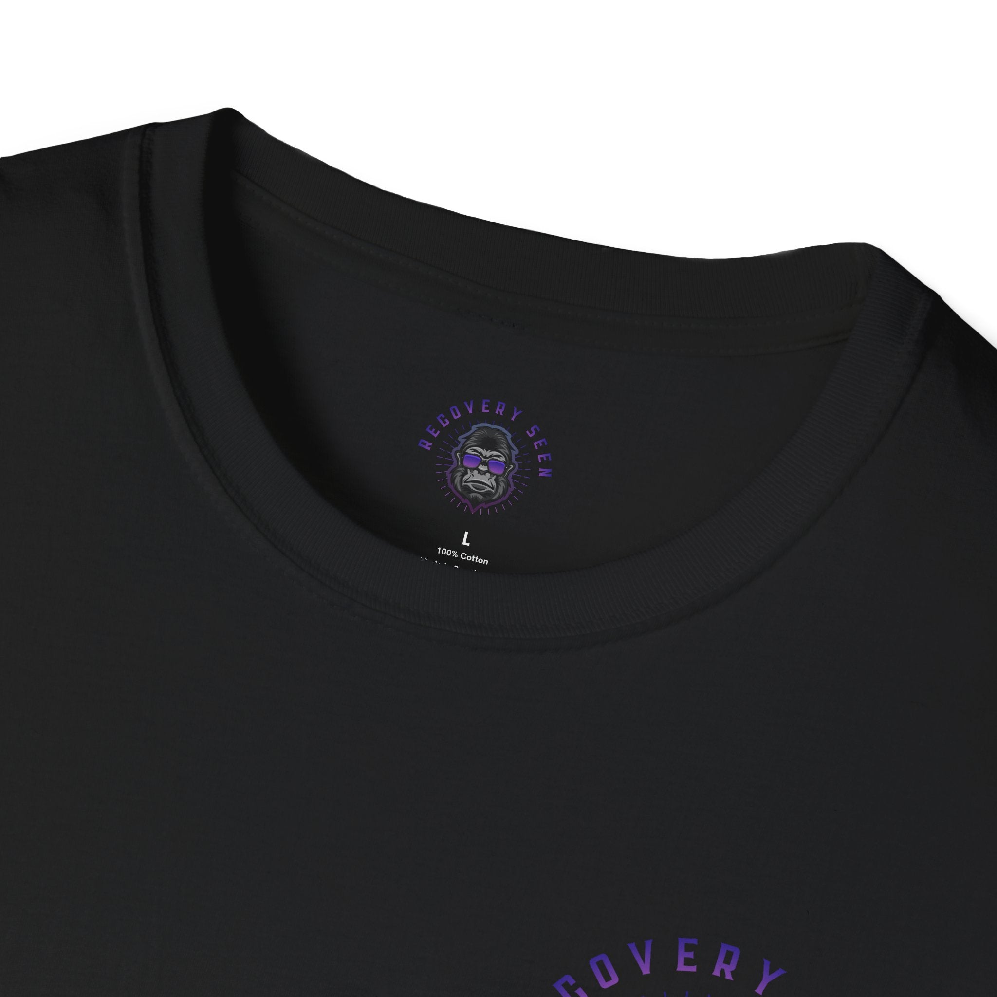 Recovery Seen Signature Script – Essential Tee | Handwritten Script back graphic, small chest logo