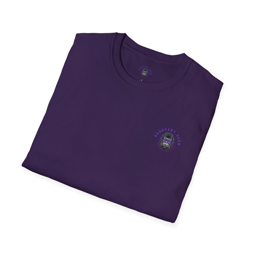 SOBER MODE Gorilla Graphic Tee – Recovery Seen Streetwear Shirt | Purple Accent Recovery Apparel | Motivational Back Print T-Shirt