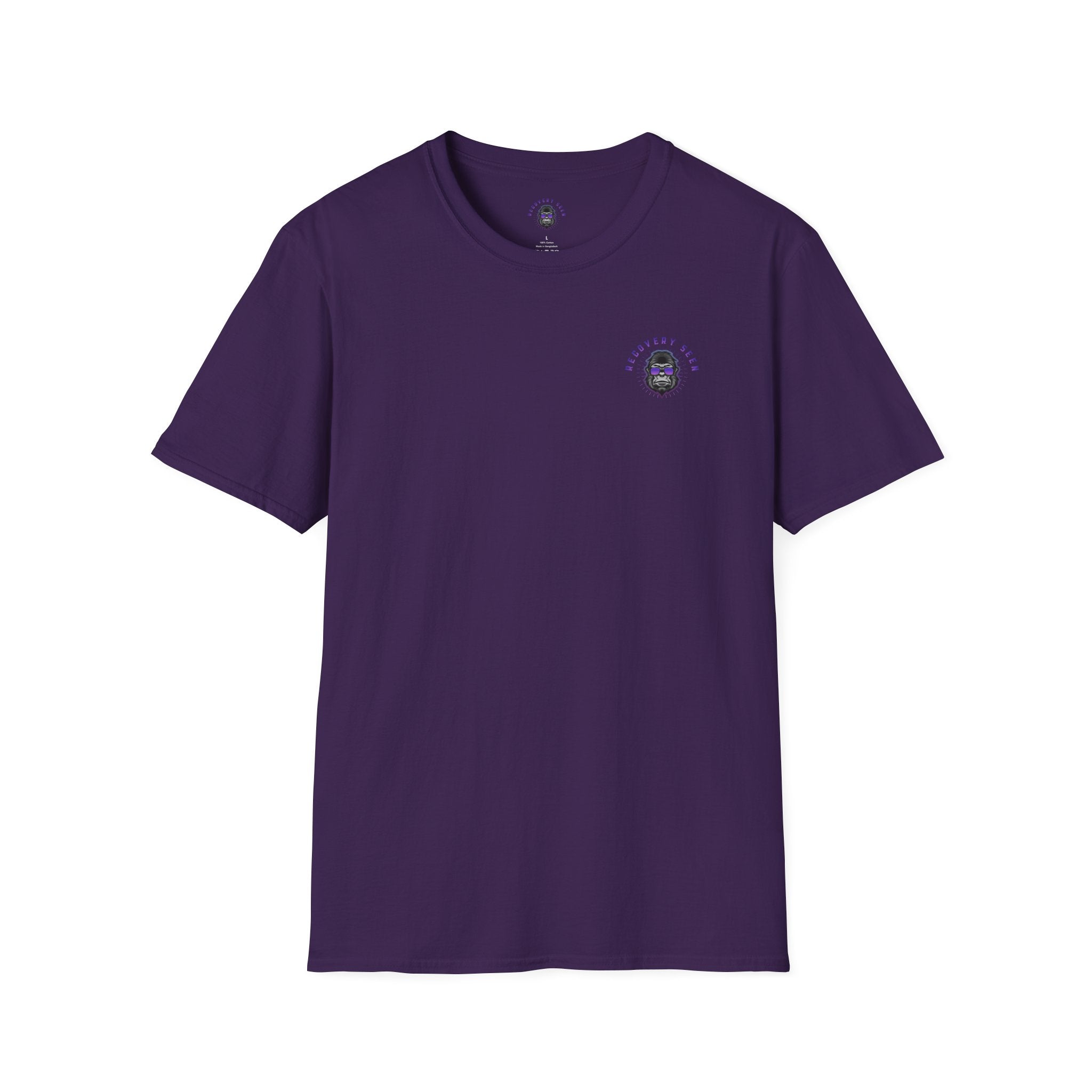 SOBER MODE Gorilla Graphic Tee – Recovery Seen Streetwear Shirt | Purple Accent Recovery Apparel | Motivational Back Print T-Shirt