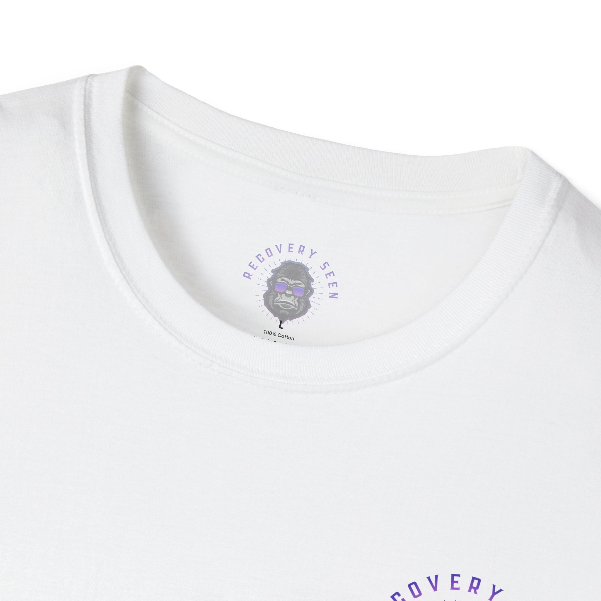 White Recovery Seen Minimal Logo T-Shirt – Clean Recovery Apparel for Individuals & Families, Simple Logo Design, Unisex Cotton Tee