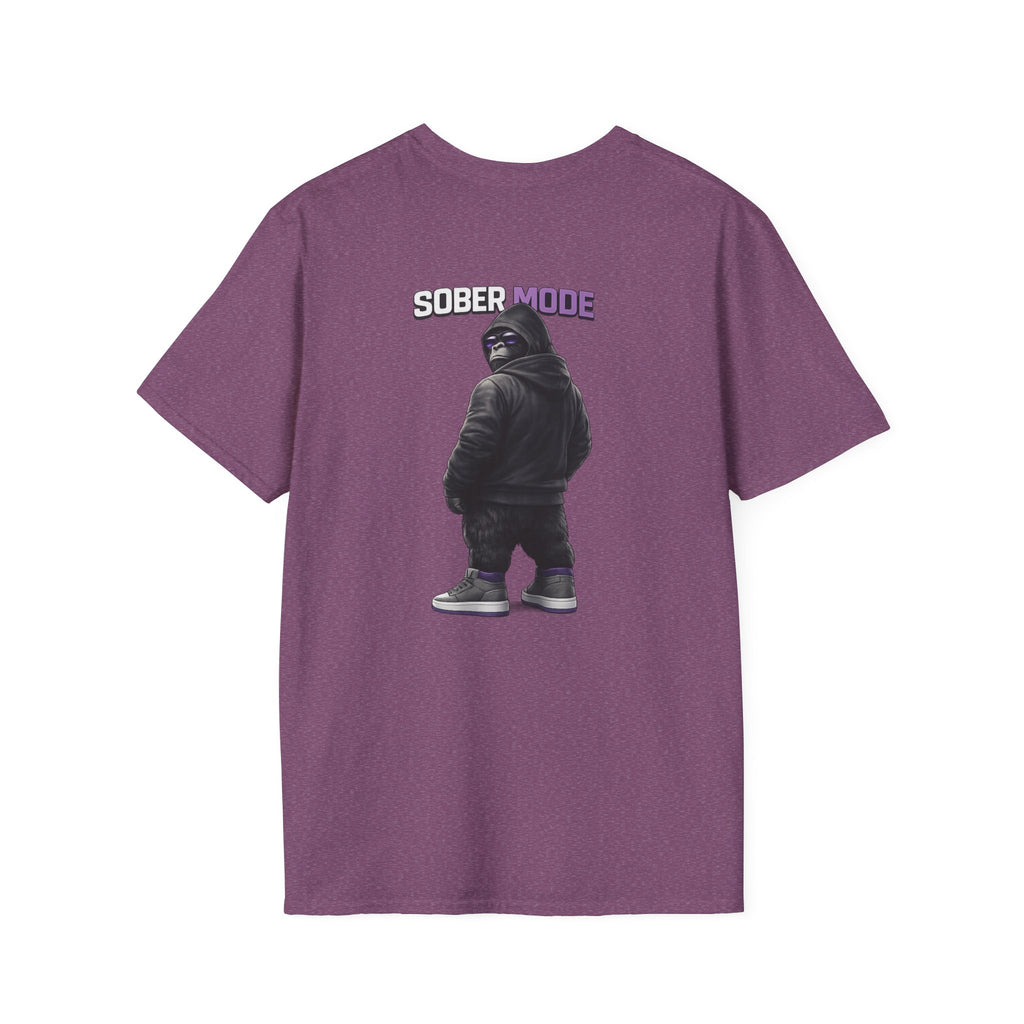SOBER MODE Gorilla Graphic Tee – Recovery Seen Streetwear Shirt | Purple Accent Recovery Apparel | Motivational Back Print T-Shirt