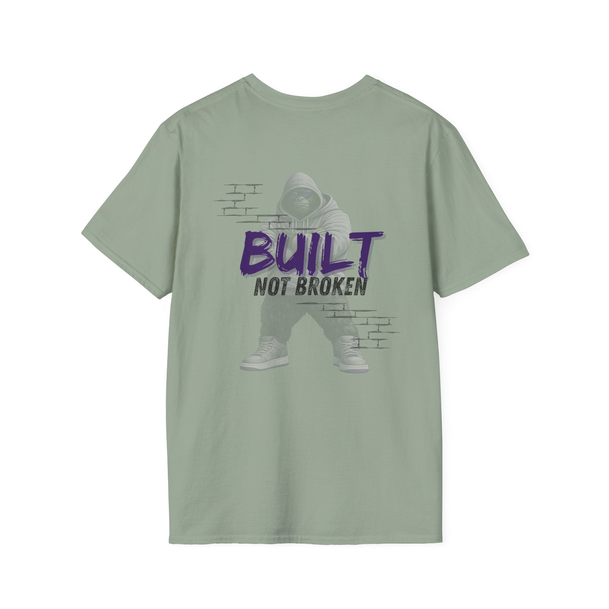 Recovery Seen | Not Broken. Built. Tee | Motivational Typography Tee, Urban Brick Accent