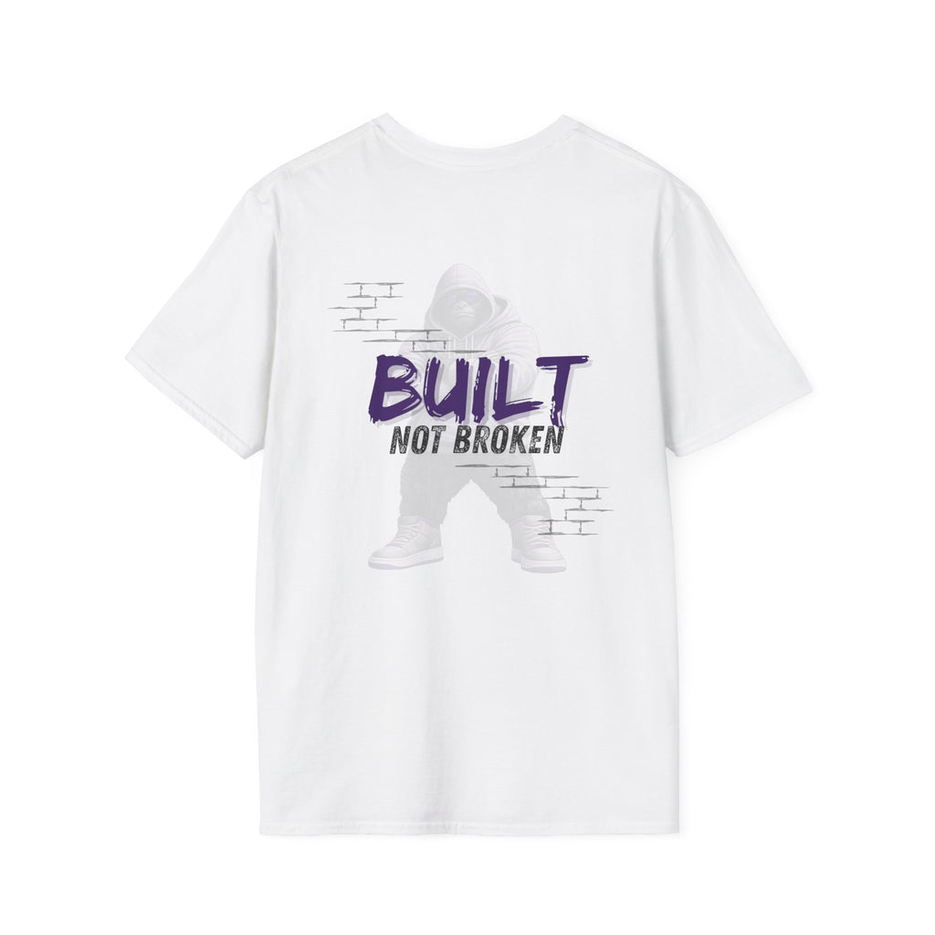 Recovery Seen | Not Broken. Built. Tee | Motivational Typography Tee, Urban Brick Accent