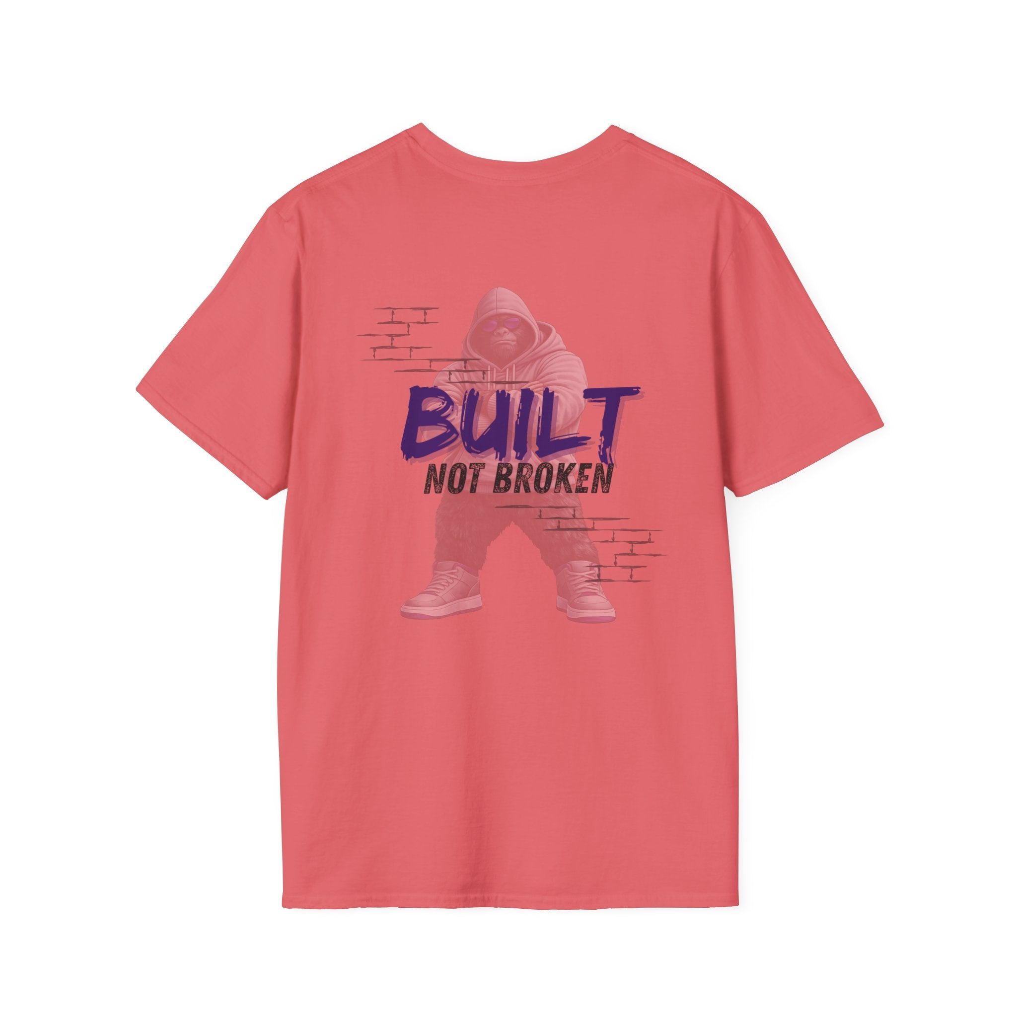 Recovery Seen | Not Broken. Built. Tee | Motivational Typography Tee, Urban Brick Accent