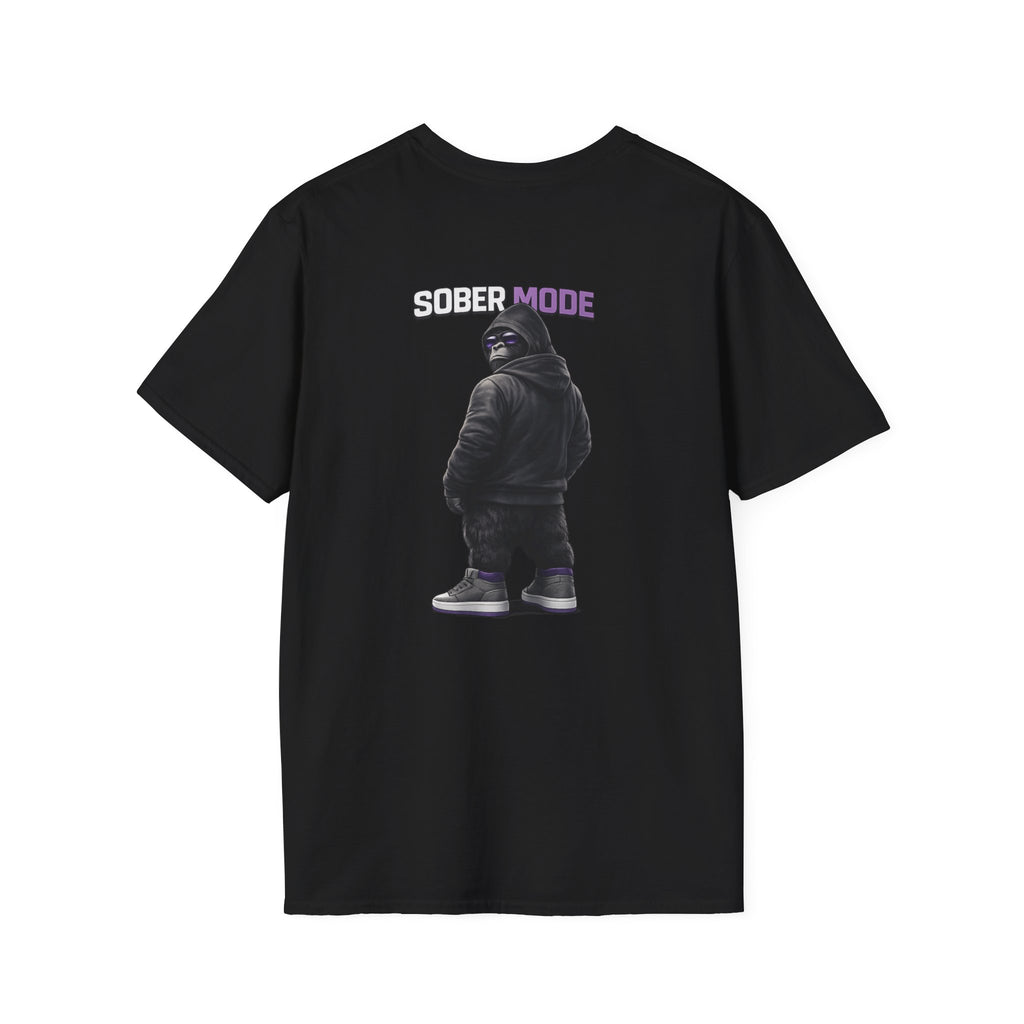 SOBER MODE Gorilla Graphic Tee – Recovery Seen Streetwear Shirt | Purple Accent Recovery Apparel | Motivational Back Print T-Shirt