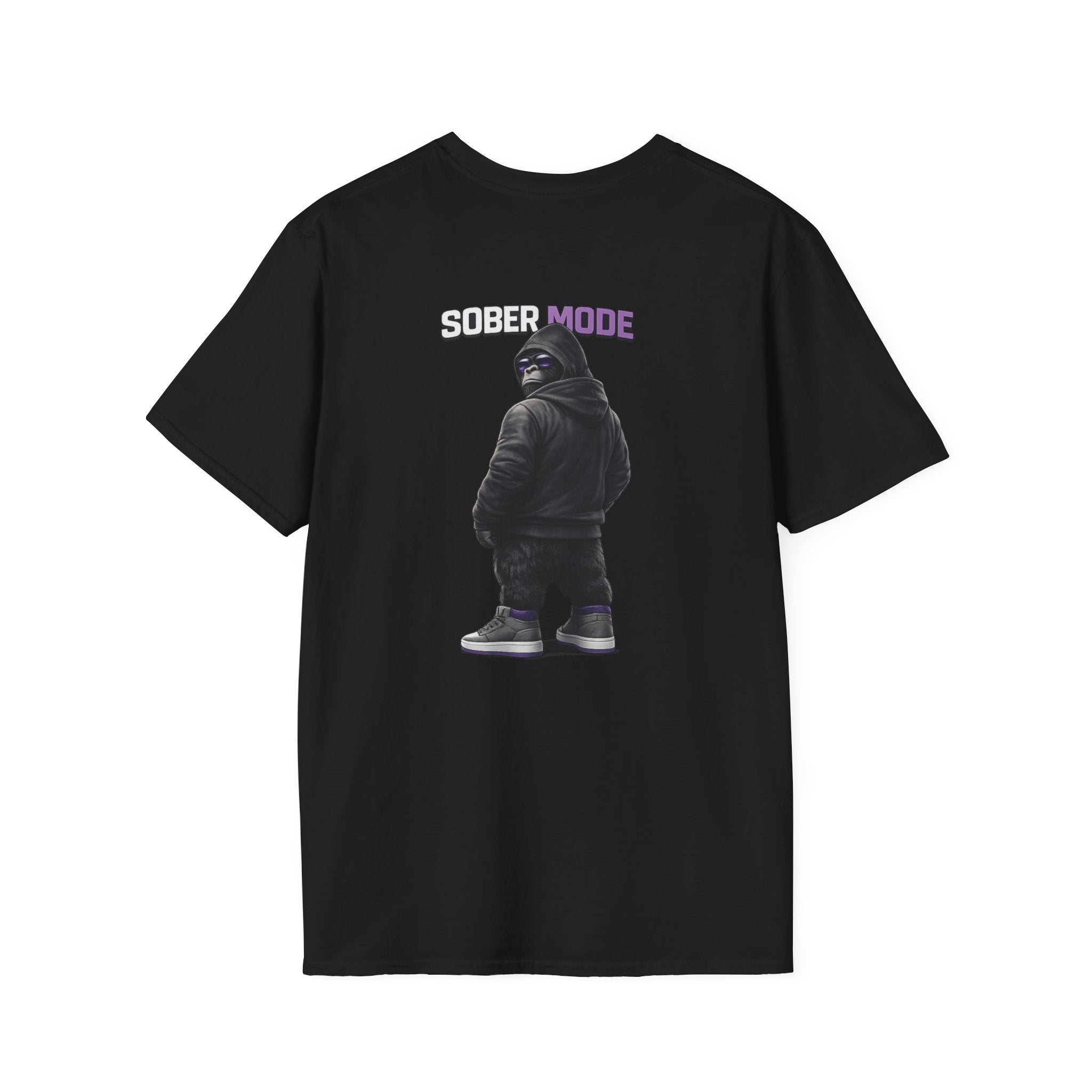 SOBER MODE Gorilla Graphic Tee – Recovery Seen Streetwear Shirt | Purple Accent Recovery Apparel | Motivational Back Print T-Shirt