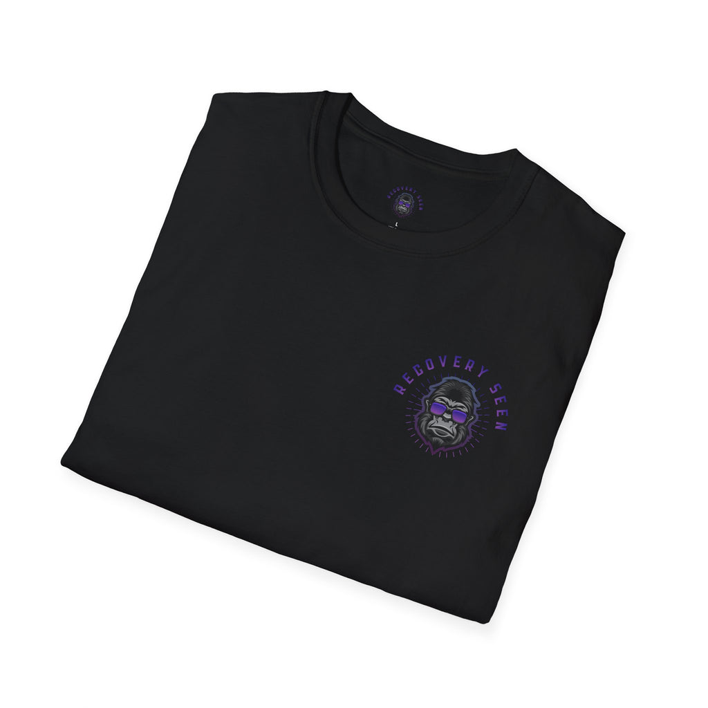 Recovery Seen Signature Script – Essential Tee | Handwritten Script back graphic, small chest logo