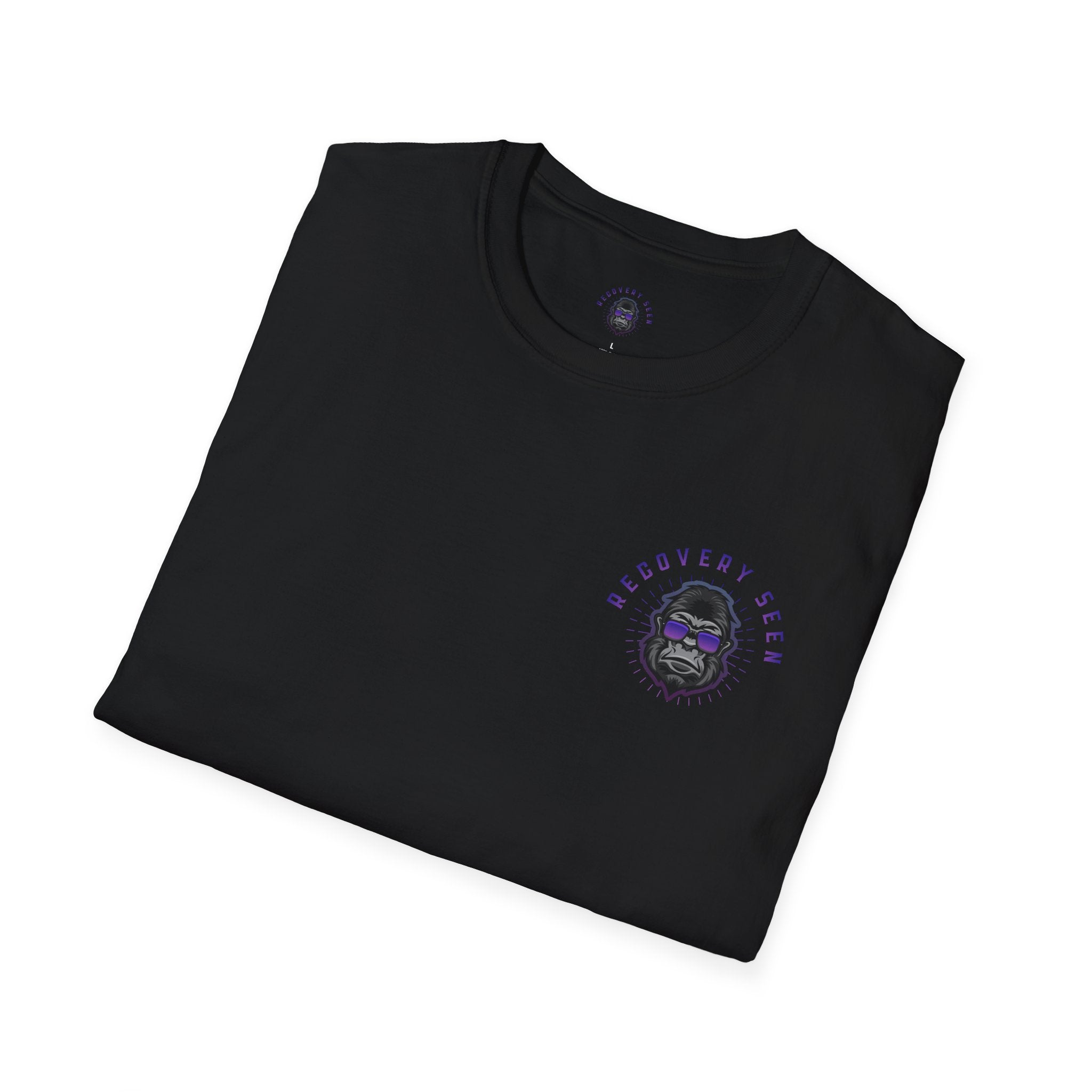 Recovery Seen Signature Script – Essential Tee | Handwritten Script back graphic, small chest logo