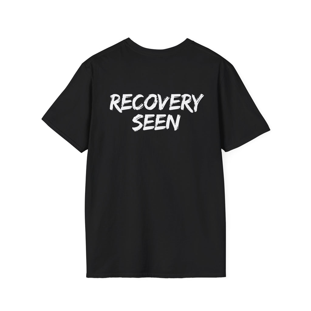 Recovery Seen Signature Script – Essential Tee | Handwritten Script back graphic, small chest logo