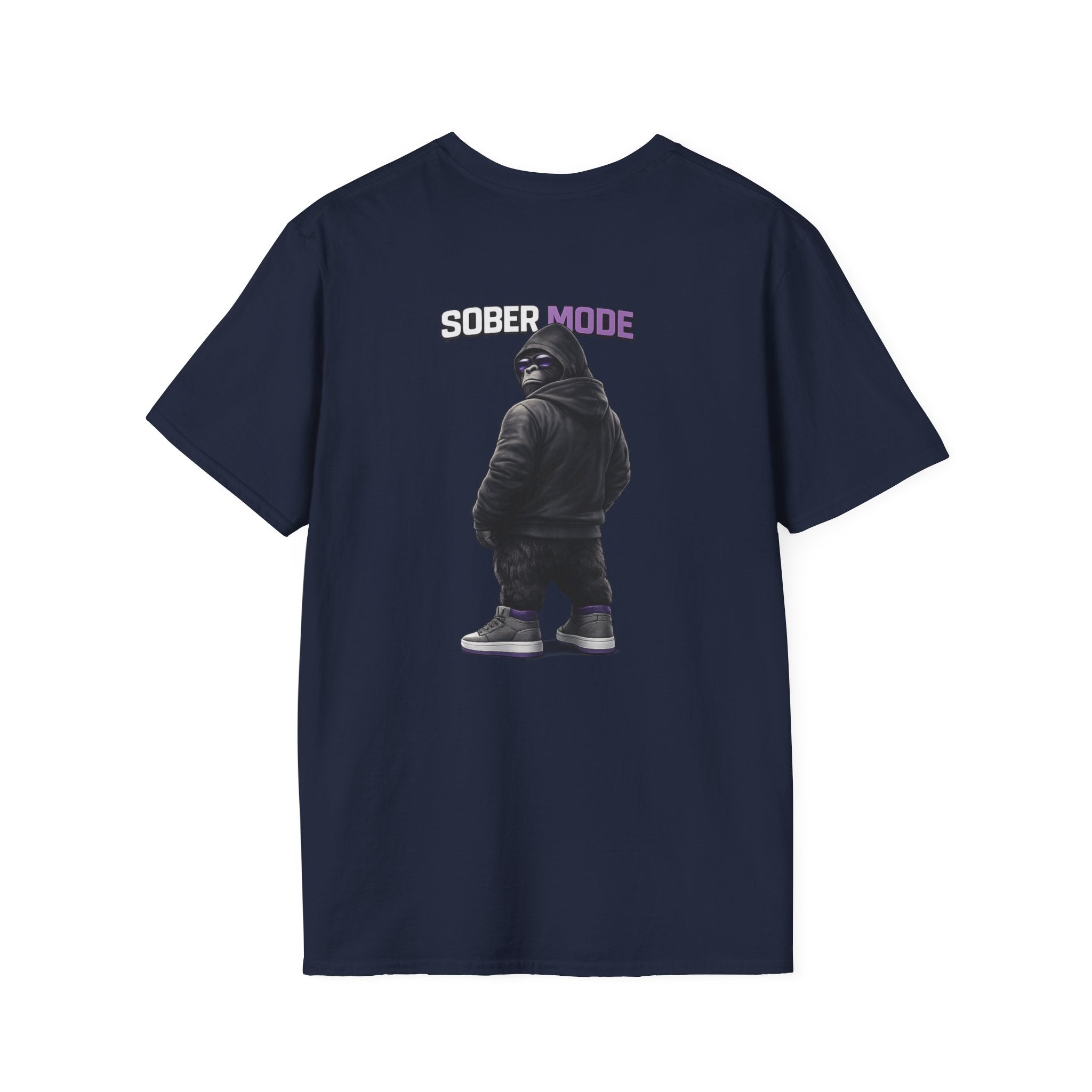 SOBER MODE Gorilla Graphic Tee – Recovery Seen Streetwear Shirt | Purple Accent Recovery Apparel | Motivational Back Print T-Shirt