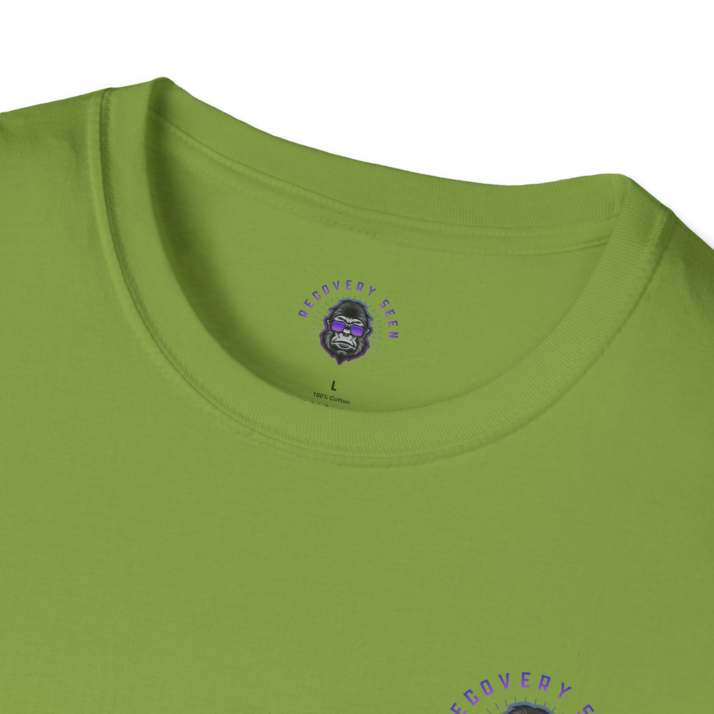 SOBER MODE Gorilla Graphic Tee – Recovery Seen Streetwear Shirt | Purple Accent Recovery Apparel | Motivational Back Print T-Shirt