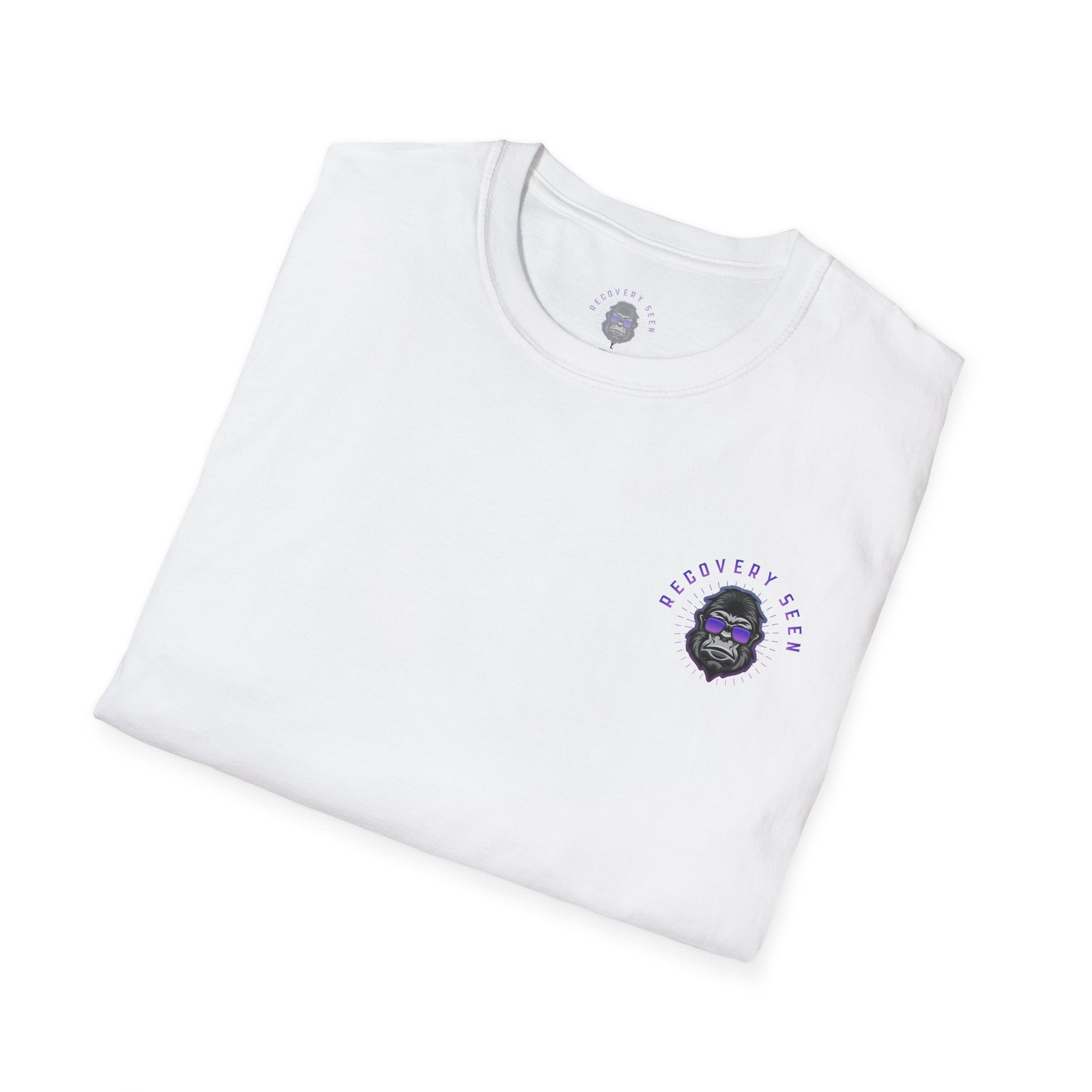 White Recovery Seen Minimal Logo T-Shirt – Clean Recovery Apparel for Individuals & Families, Simple Logo Design, Unisex Cotton Tee